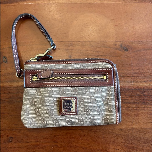 Dooney & Bourke Signature Logo Canvas & Leather Wristlet - Picture 1 of 10